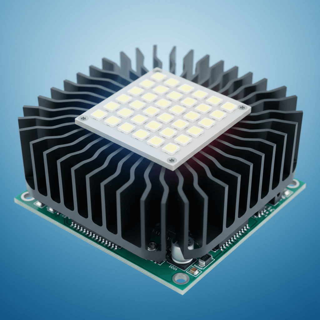 COB LED module on heatsink