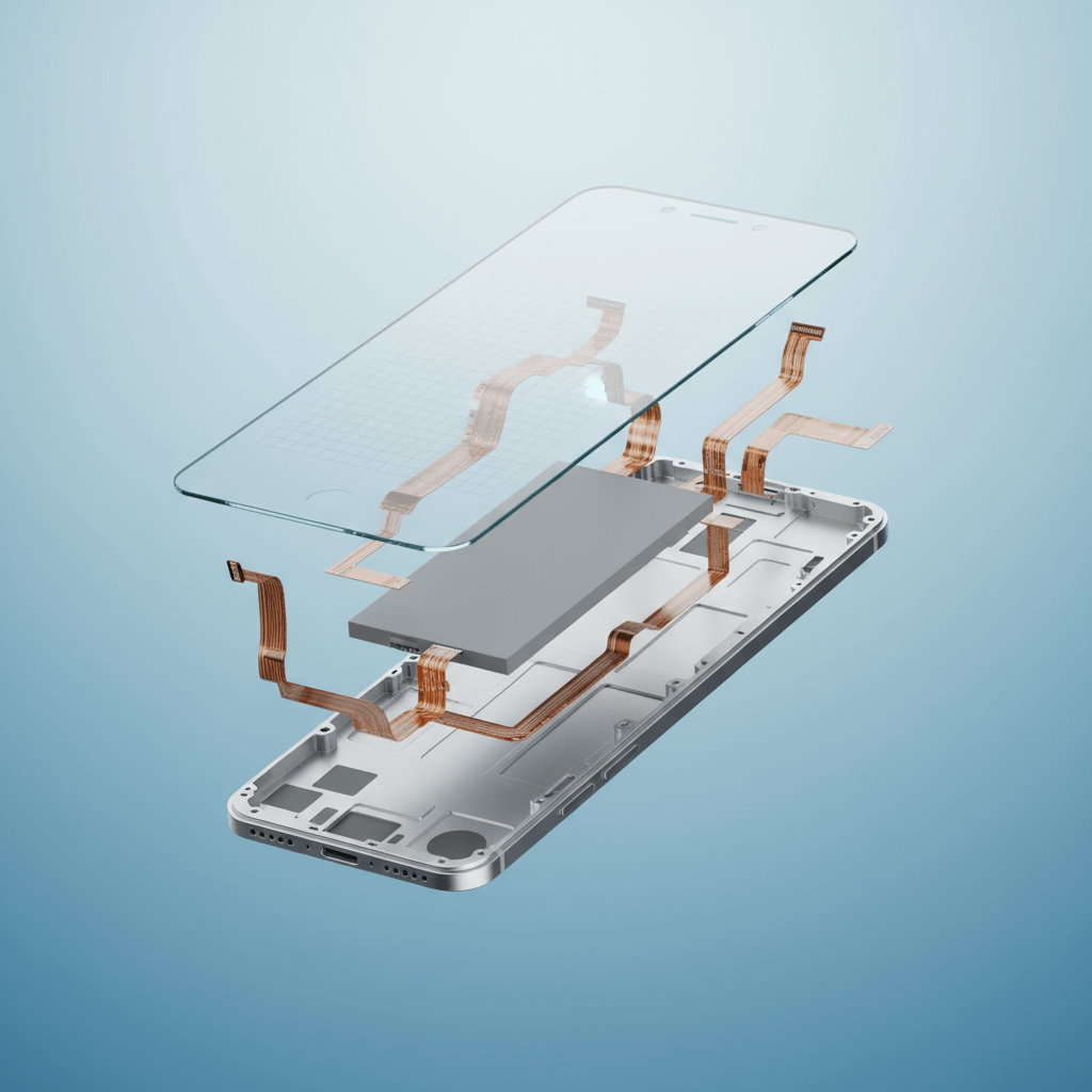 Exploded view of smartphone assembly
