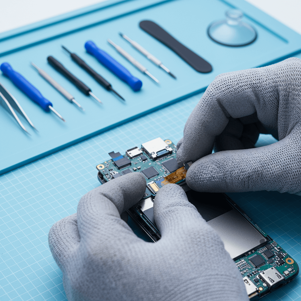 Technician installing flex cable