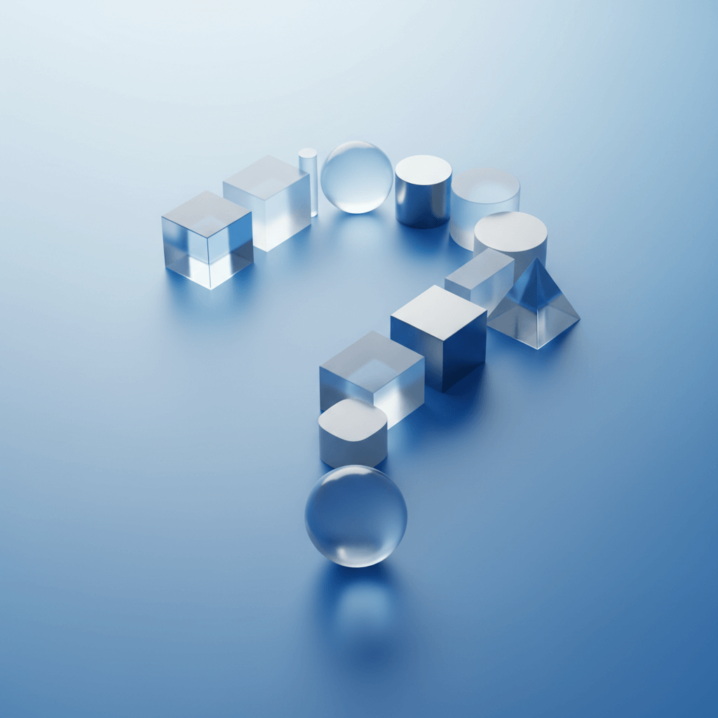 Abstract geometric shapes forming a question mark